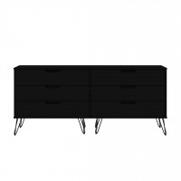 Manhattan Comfort 155GMC2 Rockefeller 6-Drawer Double Low Dresser with Metal Legs in Black